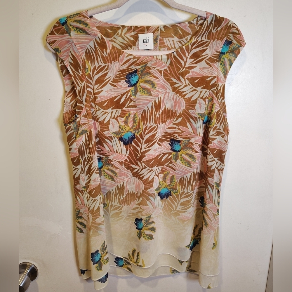 Cabi Women's Parlor Tropical Print Sleeveless Chiffon Top Sz M Summer Beach